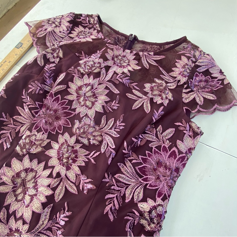 NEW Alex Evenings Embroidered Floral Lace Cocktail Dress Cap Sleeves Size 6 Plum - Picture 4 of 14